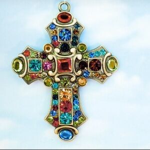 Colorful Stained Glass Gem Cross Pendant